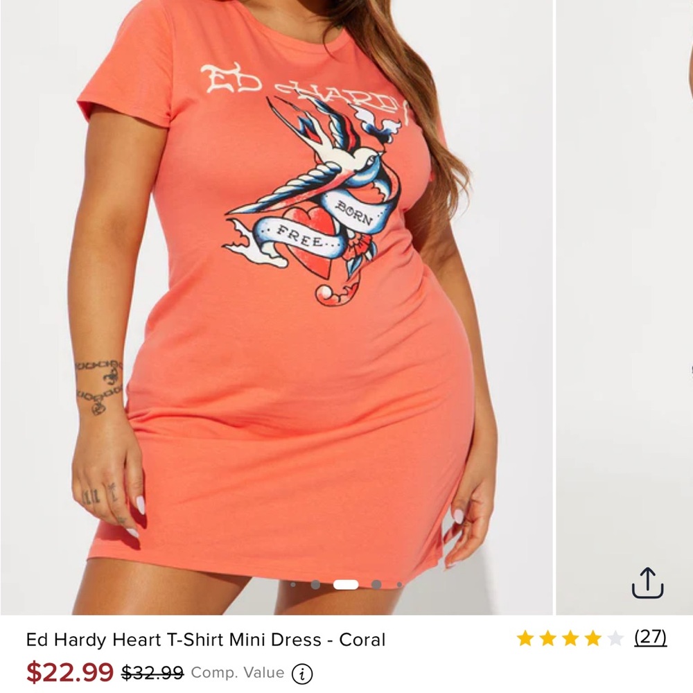 Ed Hardy Graphic Coral Dress